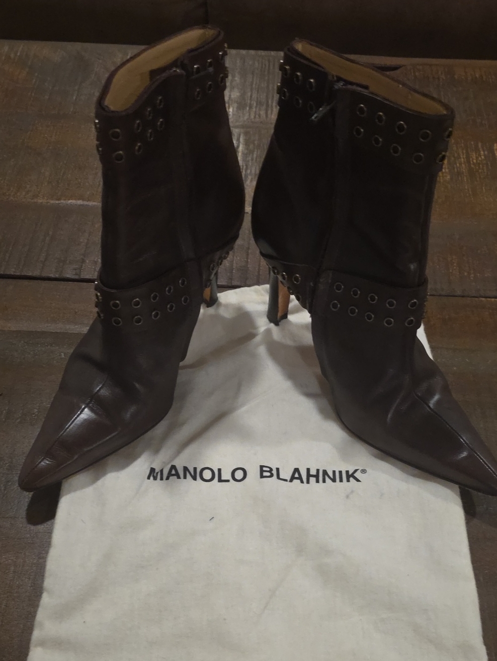 Manolo Blahnik Women's Dark Brown Leather Ankle Boots